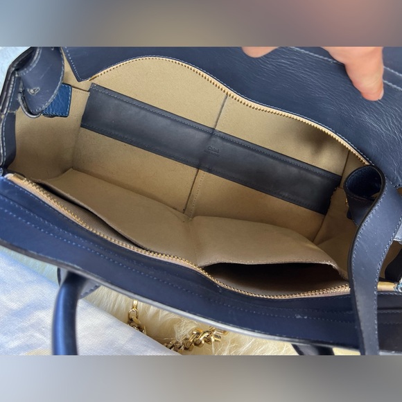 Chloe Cate Calfskin Grained Leather Medium Satchel Bag, Blue - Picture 9 of 15